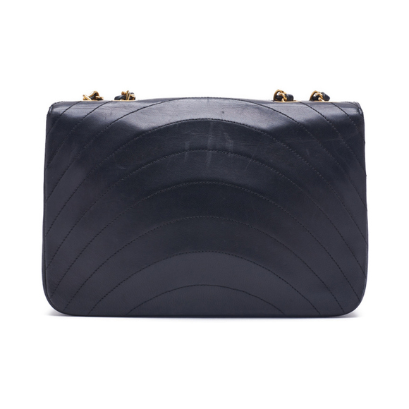 Chanel Border Stitch Round Flap Turn Lock Chain Lambskin Black - Picture 2 of 8